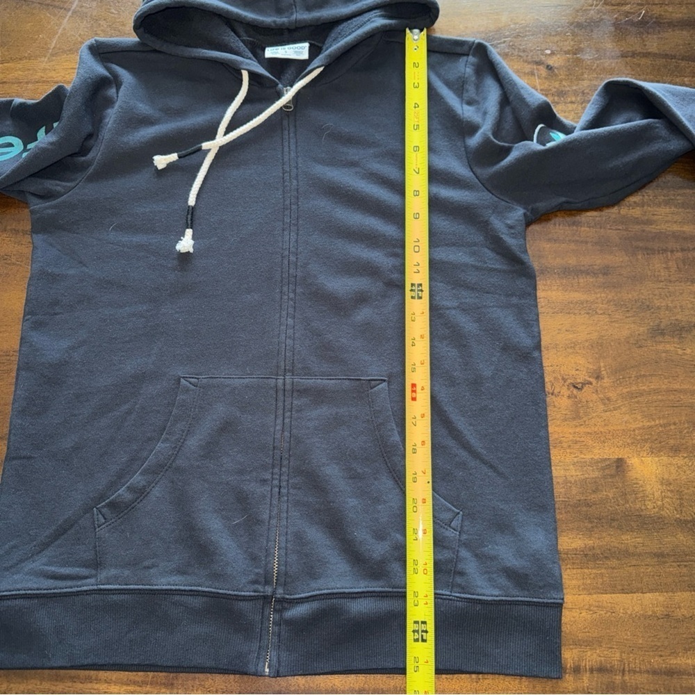 Life is Good Black Full Zip Hoodie Sweater womens Small teal logo sleeve - Picture 8 of 9